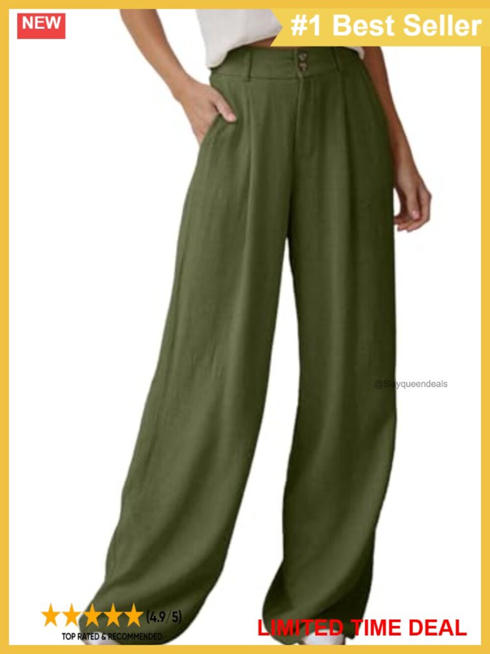 Linen Blend Wide Leg High Waisted Pants Loose Fit Beach Palazzo